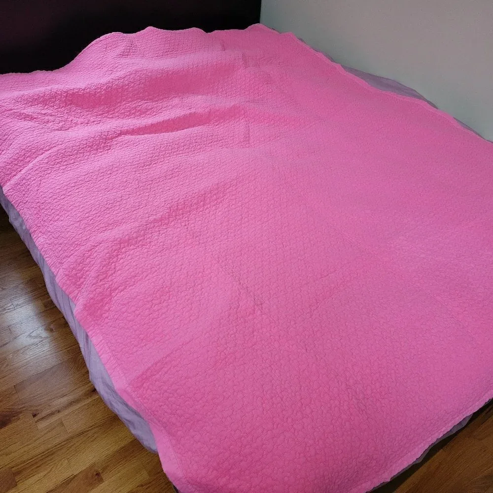 Queen Size Quilted Pink Textured Light Weight 100% Cotton Comfort Bed Blanket